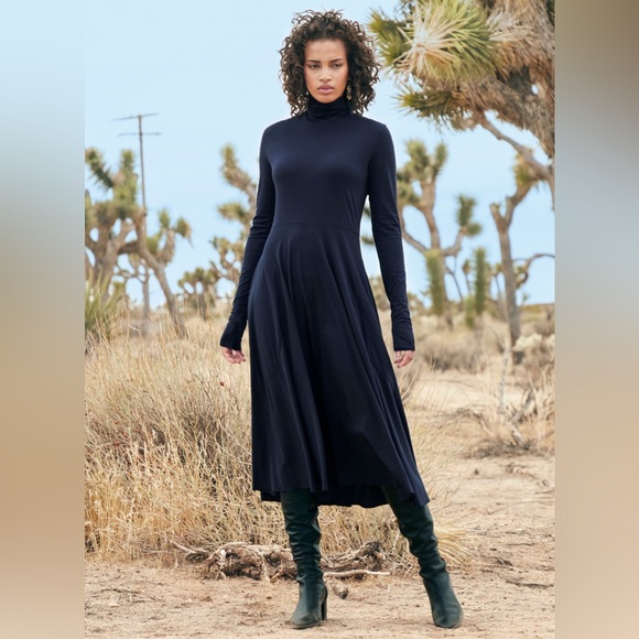 Peruvian Connection Dresses & Skirts - Peruvian Connection Ariana Dress Pima Cotton Blue Turtleneck Long Sleeve XS 1063